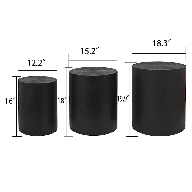 Table d'appoint cylindrique ronde en bois massif Noir Naturel Blanc