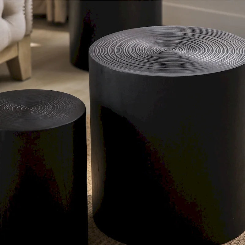 Table d'appoint cylindrique ronde en bois massif Noir Naturel Blanc