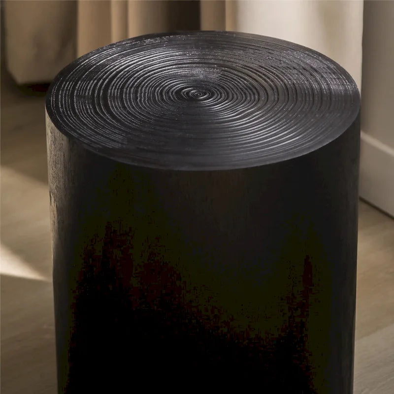 Table d'appoint cylindrique ronde en bois massif Noir Naturel Blanc