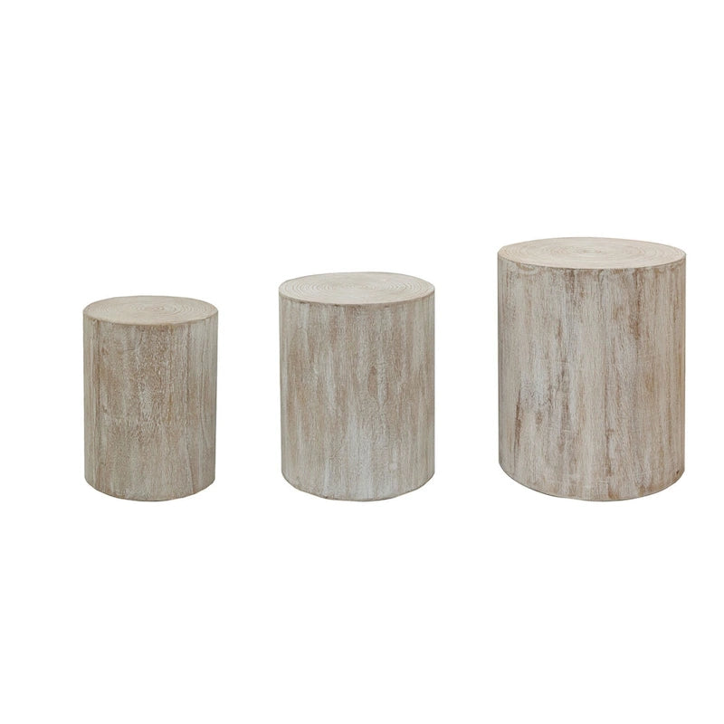 Table d'appoint cylindrique ronde en bois massif Noir Naturel Blanc