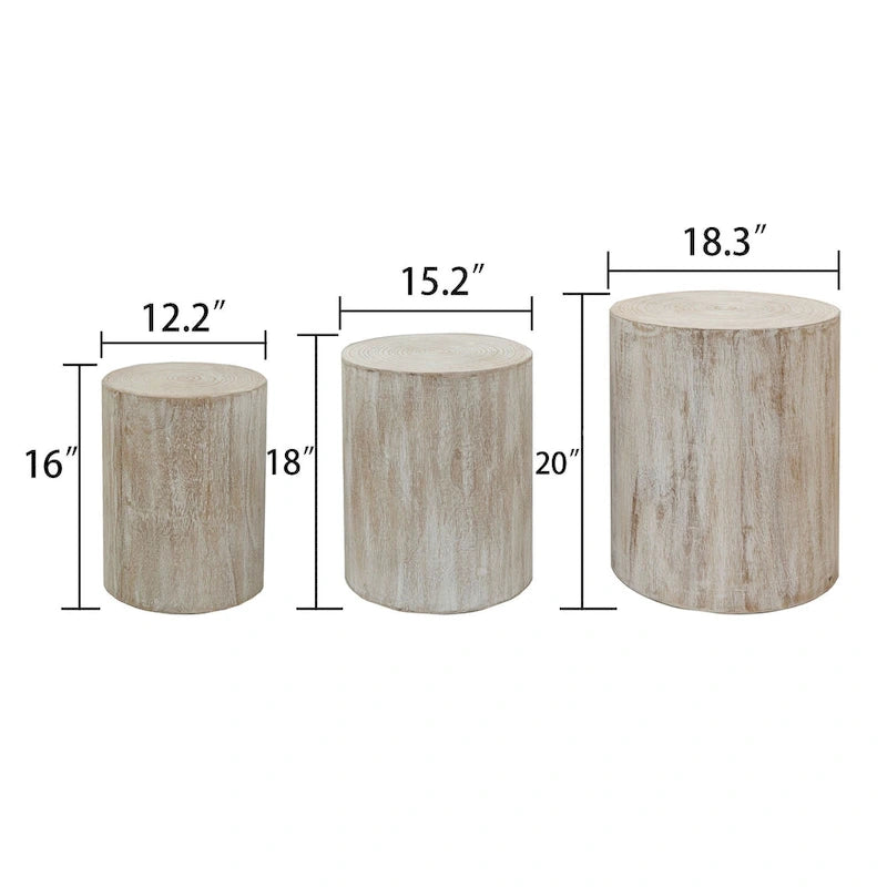 Table d'appoint cylindrique ronde en bois massif Noir Naturel Blanc
