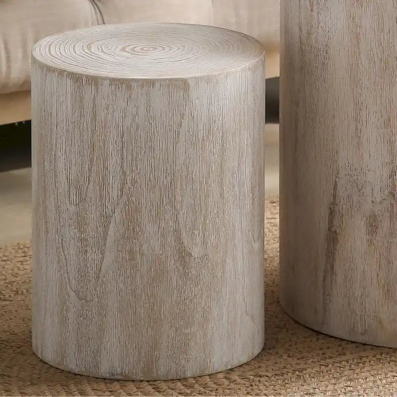 Table d'appoint cylindrique ronde en bois massif Noir Naturel Blanc