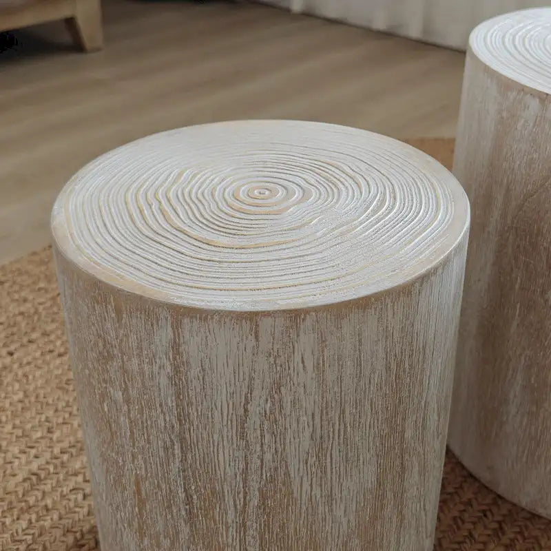 Table d'appoint cylindrique ronde en bois massif Noir Naturel Blanc