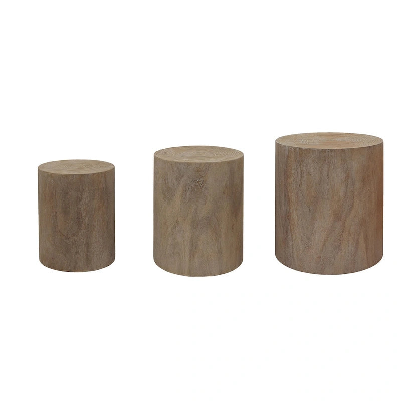 Table d'appoint cylindrique ronde en bois massif Noir Naturel Blanc