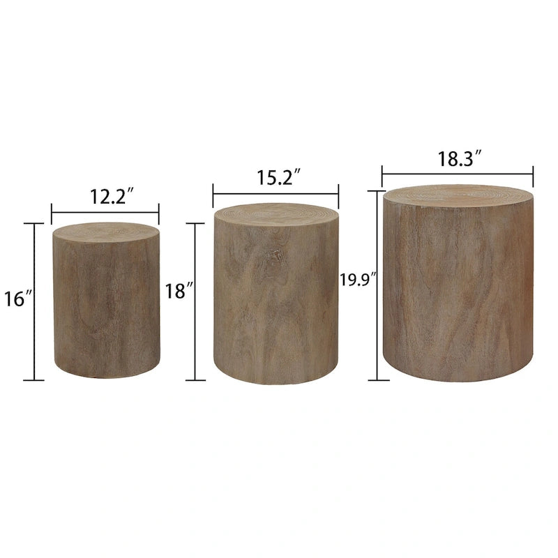 Table d'appoint cylindrique ronde en bois massif Noir Naturel Blanc