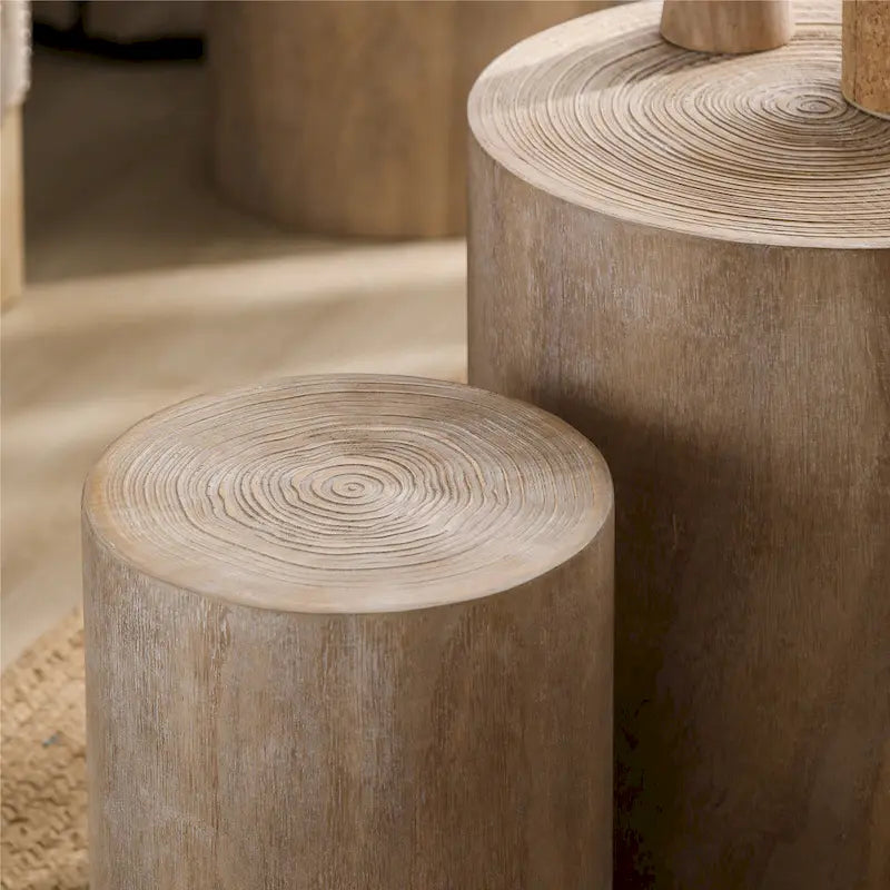 Table d'appoint cylindrique ronde en bois massif Noir Naturel Blanc