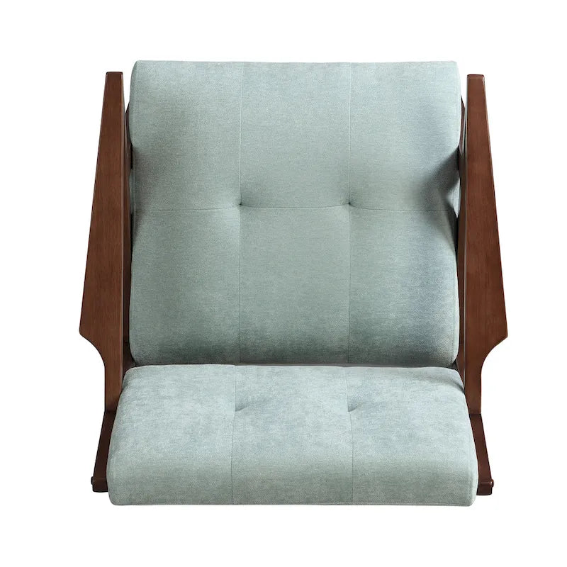 Fauteuil capitonné en tissu vert menthe de style Mid-Century avec piètement en bois massif en Z