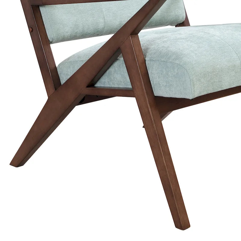 Fauteuil capitonné en tissu vert menthe de style Mid-Century avec piètement en bois massif en Z