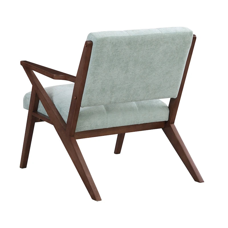 Fauteuil capitonné en tissu vert menthe de style Mid-Century avec piètement en bois massif en Z
