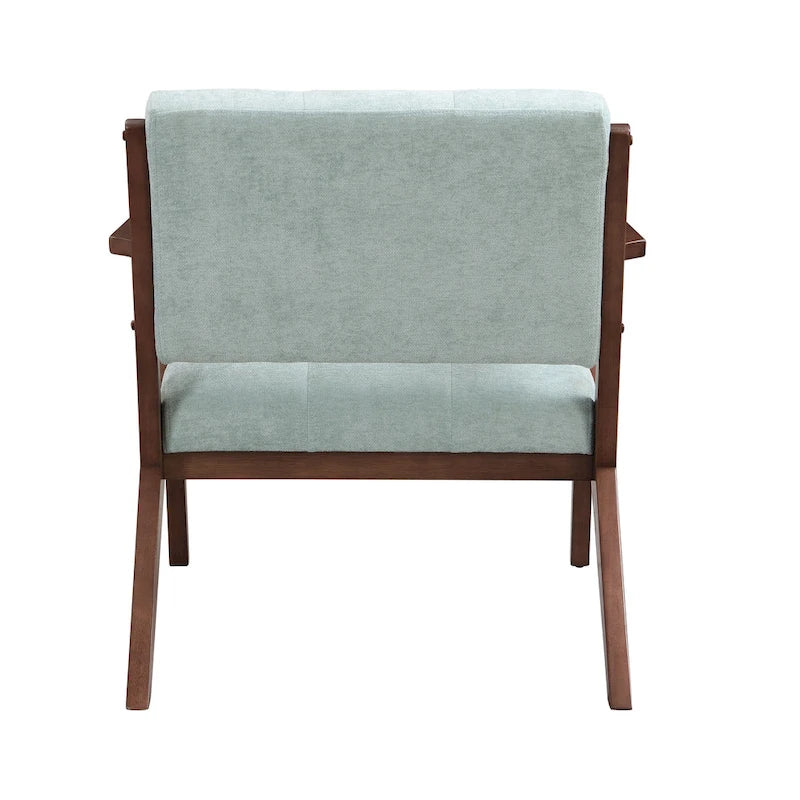 Fauteuil capitonné en tissu vert menthe de style Mid-Century avec piètement en bois massif en Z