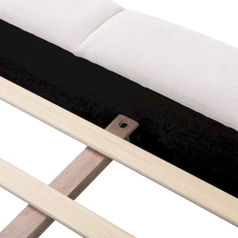 Lit plateforme King Size rembourré en forme de coquille avec tête de lit courbée en chenille beige