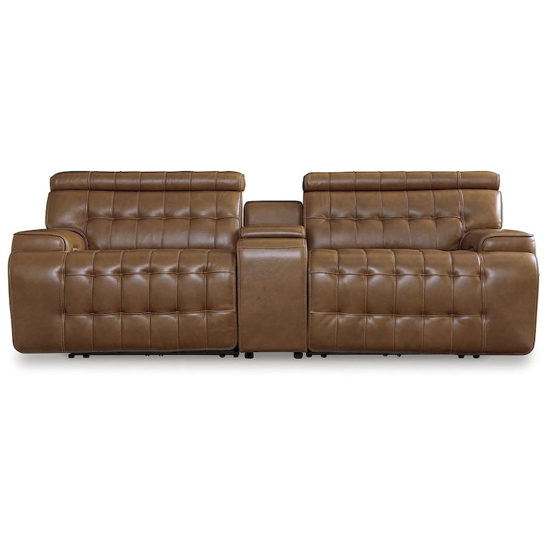 Causeuse inclinable électrique en cuir brun chocolat avec console et port de chargement USB