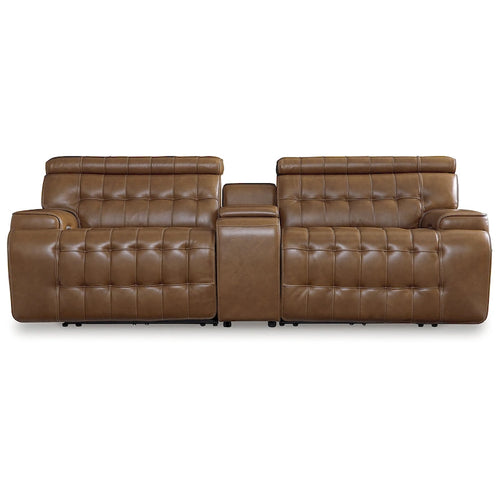 Causeuse inclinable électrique en cuir brun chocolat avec console et port de chargement USB
