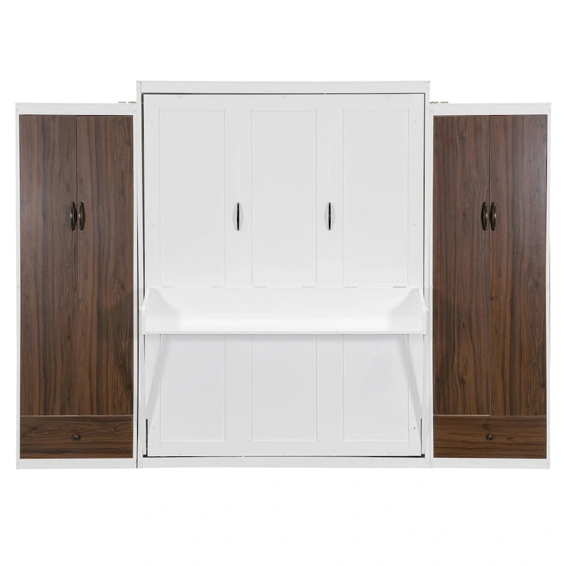 Lit escamotable mural blanc avec vérin hydraulique et éclairage LED