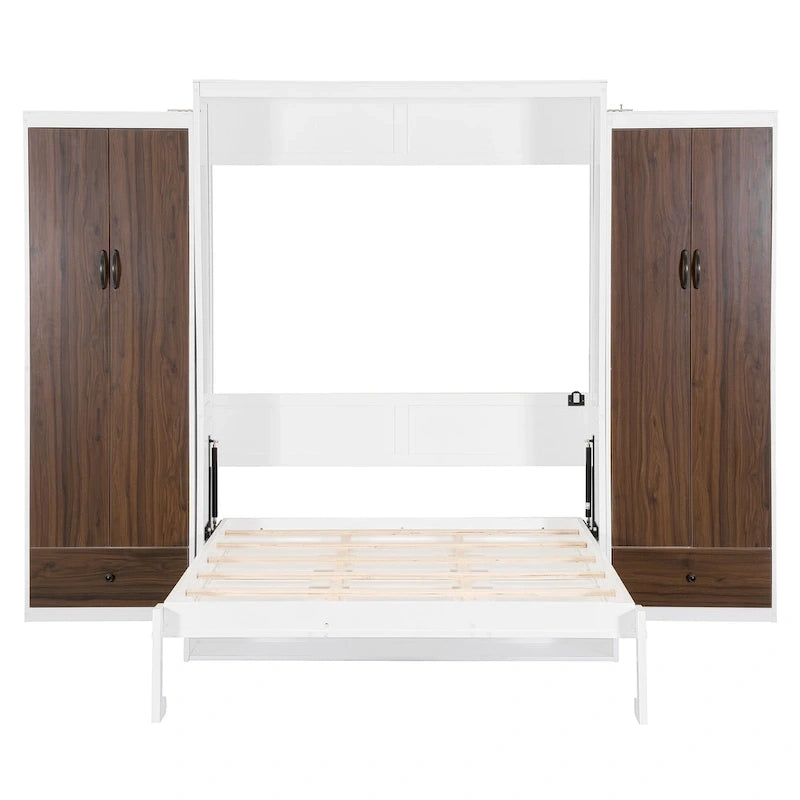Lit escamotable mural blanc avec vérin hydraulique et éclairage LED