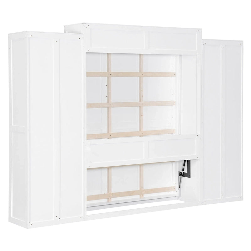 Lit escamotable mural blanc avec vérin hydraulique et éclairage LED