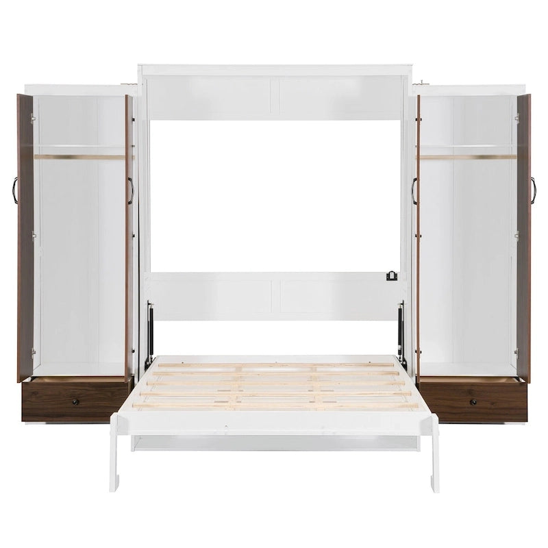 Lit escamotable mural blanc avec vérin hydraulique et éclairage LED