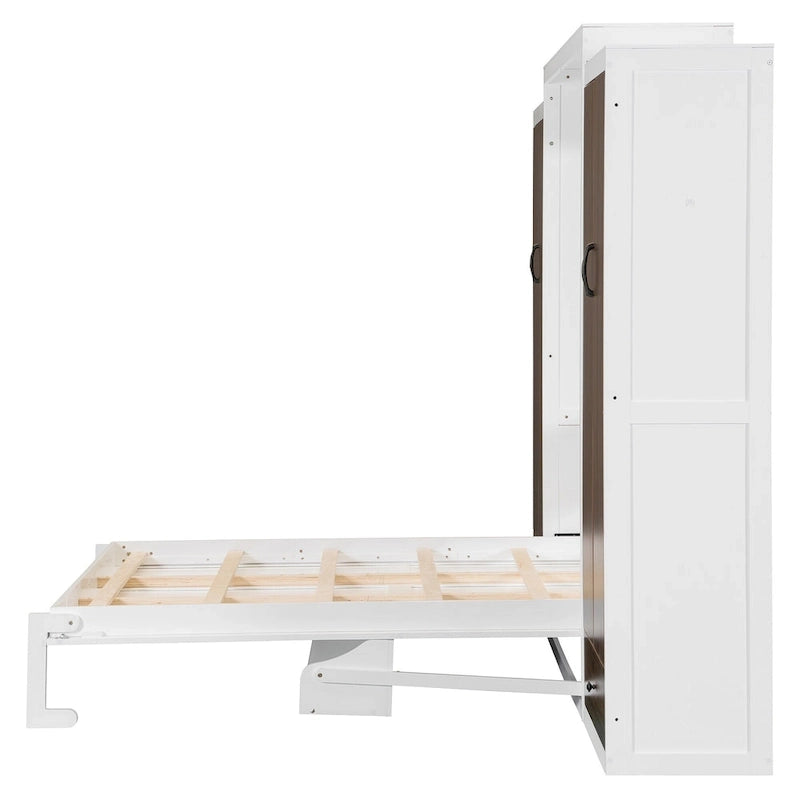 Lit escamotable mural blanc avec vérin hydraulique et éclairage LED