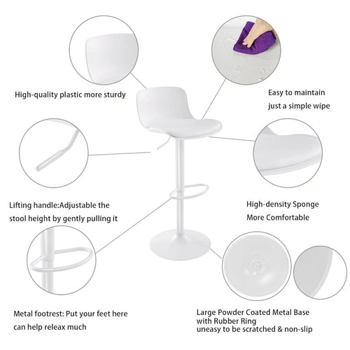 Tabouret de bar pivotant réglable avec dossier ergonomique et repose-pieds, noir et blanc