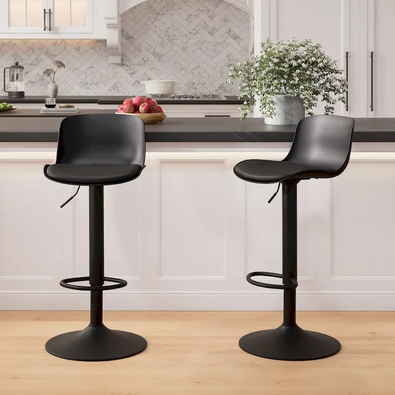 Tabouret de bar pivotant réglable avec dossier ergonomique et repose-pieds, noir et blanc