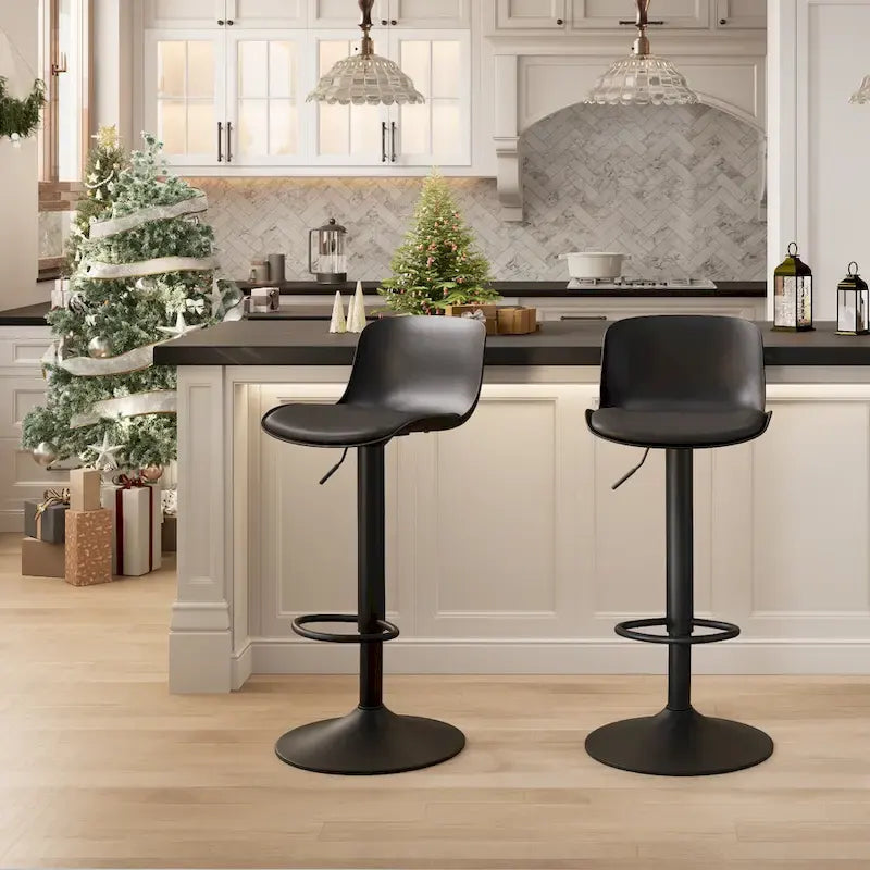 Tabouret de bar pivotant réglable avec dossier ergonomique et repose-pieds, noir et blanc