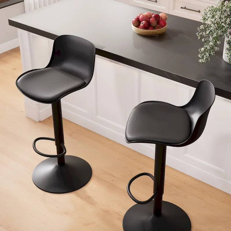Tabouret de bar pivotant réglable avec dossier ergonomique et repose-pieds, noir et blanc