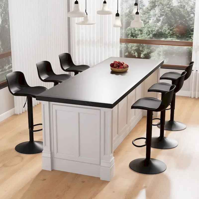 Tabouret de bar pivotant réglable avec dossier ergonomique et repose-pieds, noir et blanc