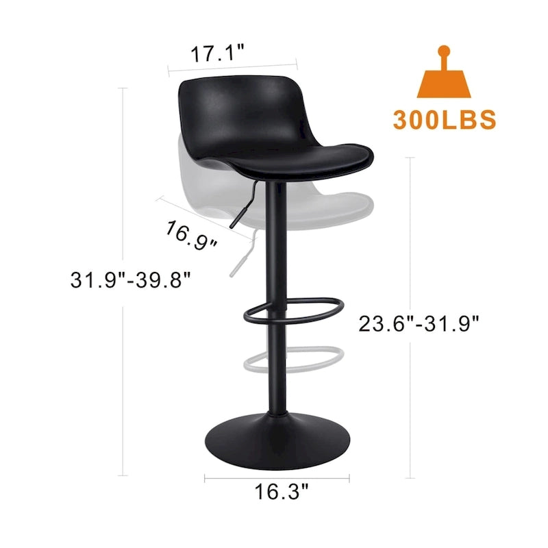Tabouret de bar pivotant réglable avec dossier ergonomique et repose-pieds, noir et blanc