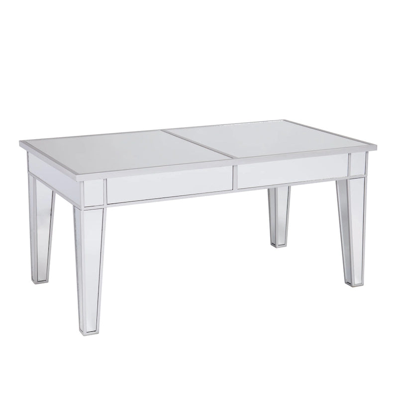 Table basse rectangulaire en miroir argenté glamour avec bordure métallique