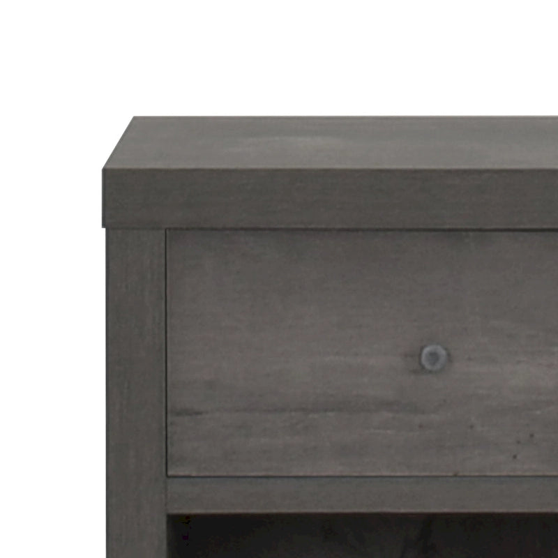 Table de chevet Mid-Century Modern en noyer imitation bois avec un tiroir et une étagère ouverte