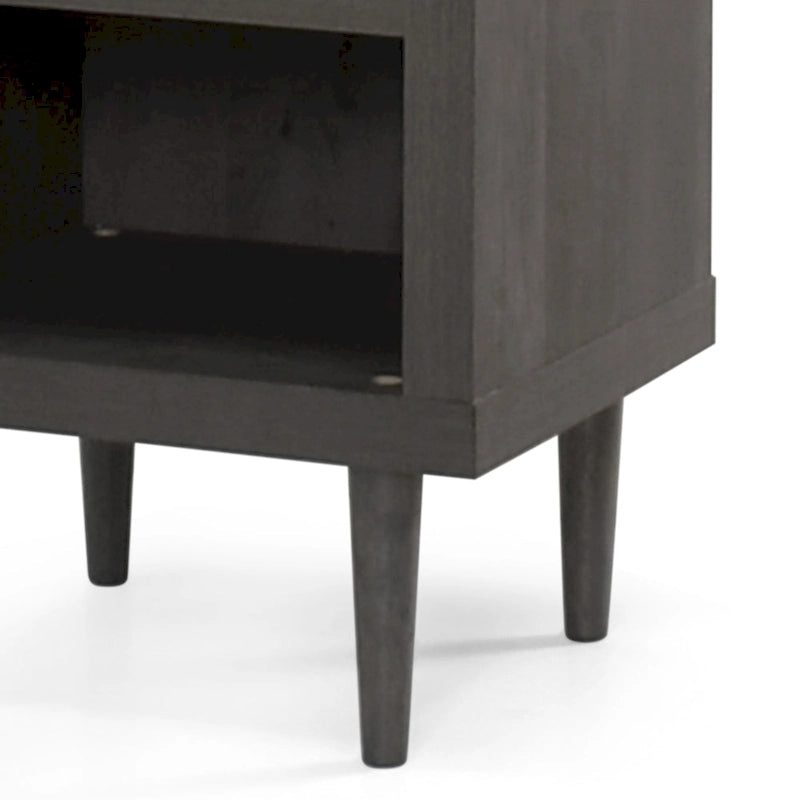 Table de chevet Mid-Century Modern en noyer imitation bois avec un tiroir et une étagère ouverte