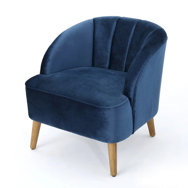 Fauteuil club moderne en velours avec pieds en bois de noyer