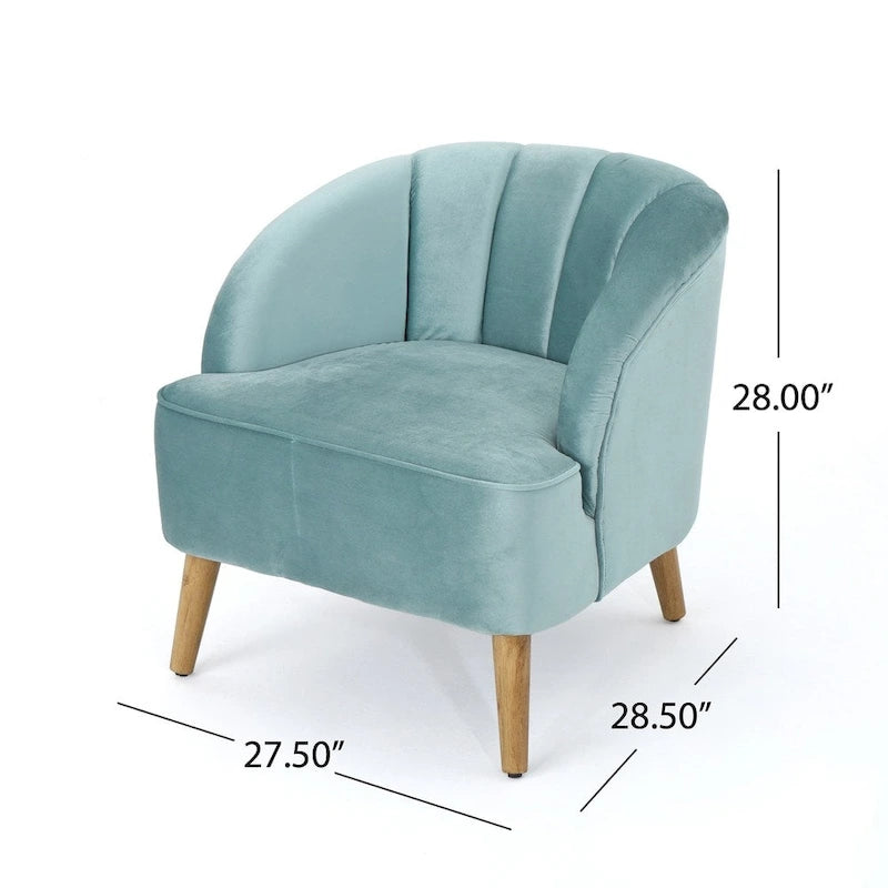 Fauteuil club moderne en velours avec pieds en bois de noyer