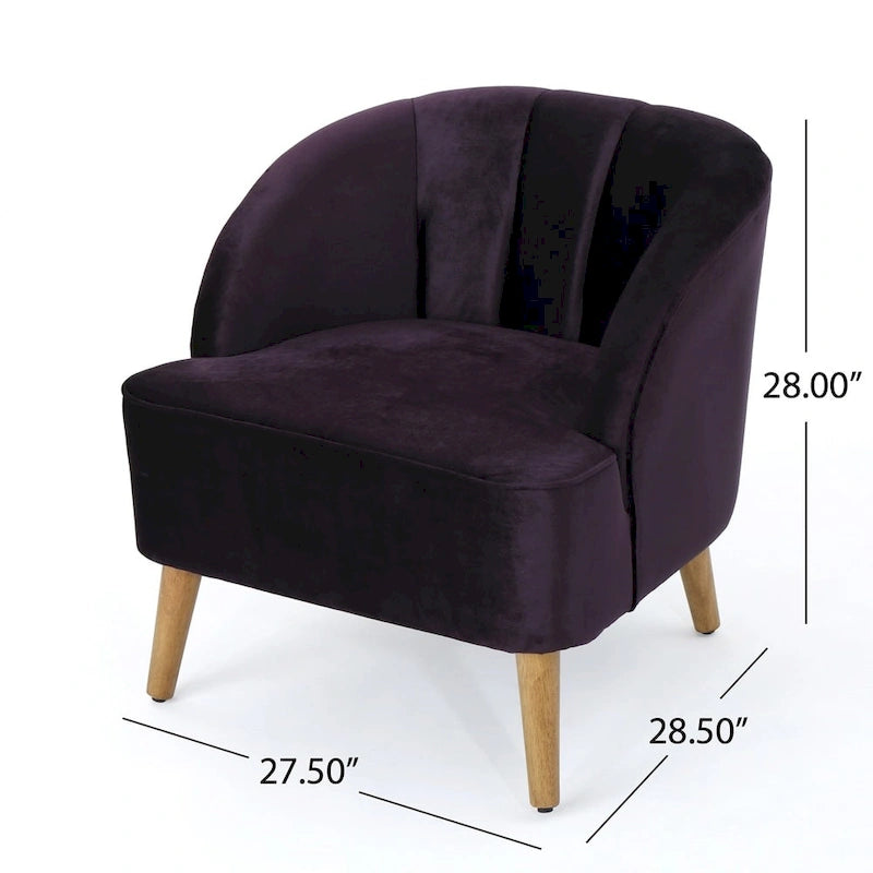 Fauteuil club moderne en velours avec pieds en bois de noyer