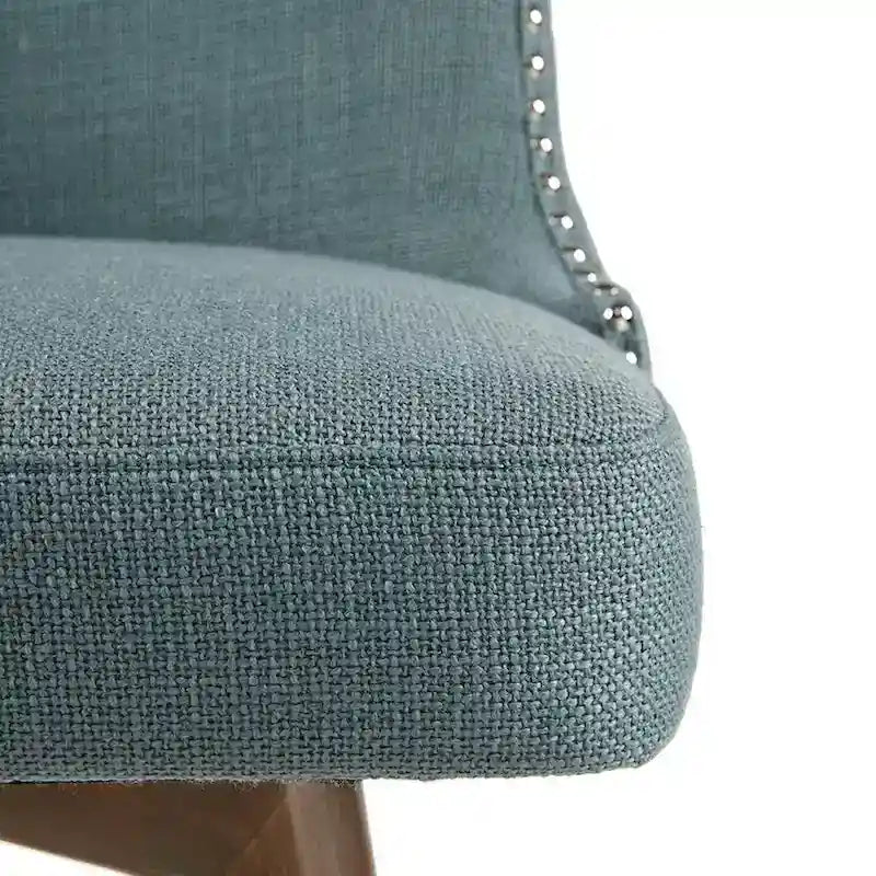 Tabouret de comptoir rembourré capitonné avec pieds en bois naturel bleus pivotant à 360 degrés