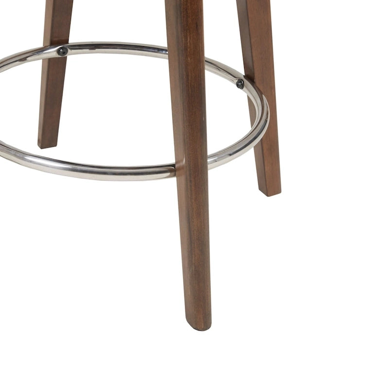 Tabouret de comptoir rembourré capitonné avec pieds en bois naturel bleus pivotant à 360 degrés