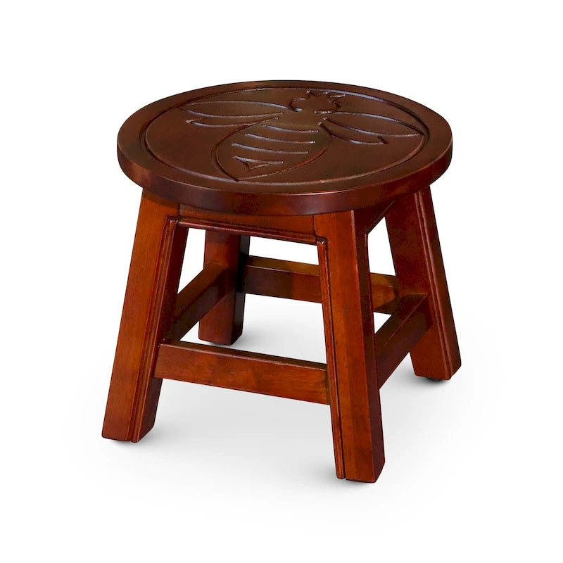 Tabouret escabeau sculpté en hévéa blanc antique à motif fantaisiste