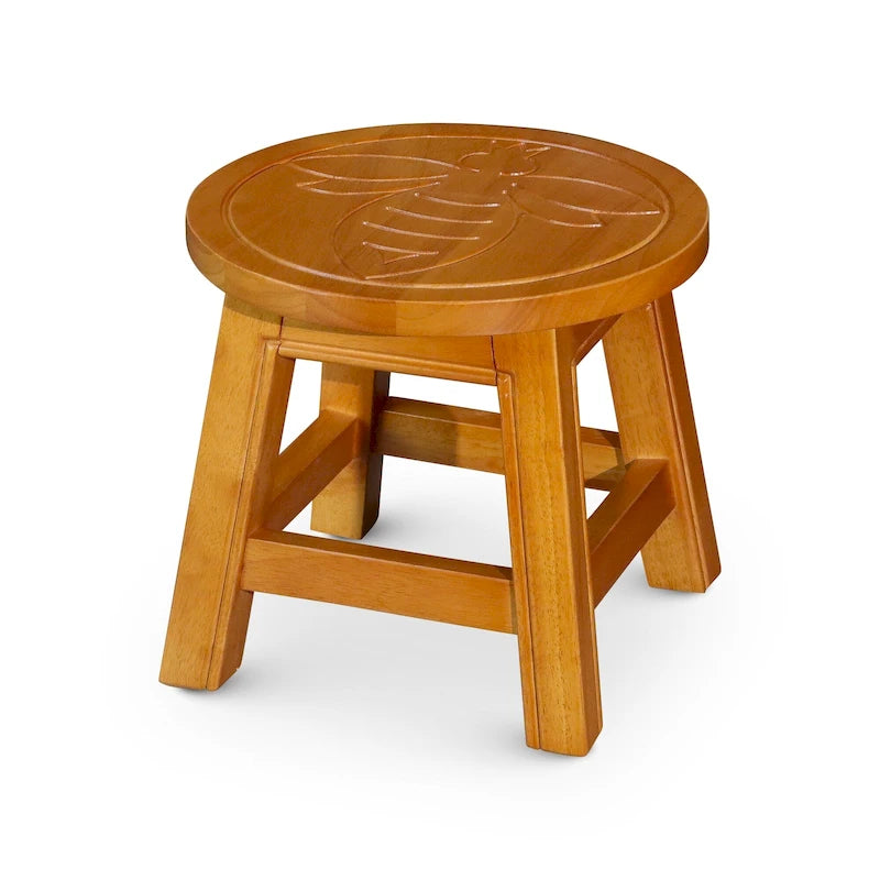 Tabouret escabeau sculpté en hévéa blanc antique à motif fantaisiste