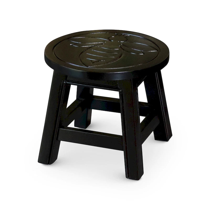 Tabouret escabeau sculpté en hévéa blanc antique à motif fantaisiste
