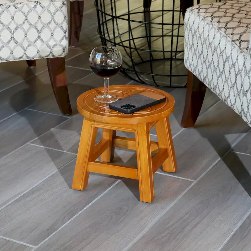 Tabouret escabeau sculpté en hévéa blanc antique à motif fantaisiste