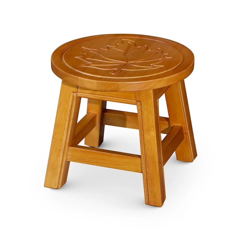 Tabouret escabeau sculpté en hévéa blanc antique à motif fantaisiste