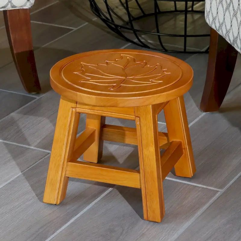 Tabouret escabeau sculpté en hévéa blanc antique à motif fantaisiste