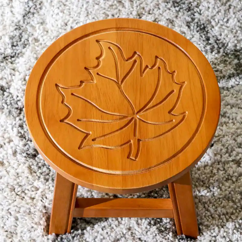 Tabouret escabeau sculpté en hévéa blanc antique à motif fantaisiste