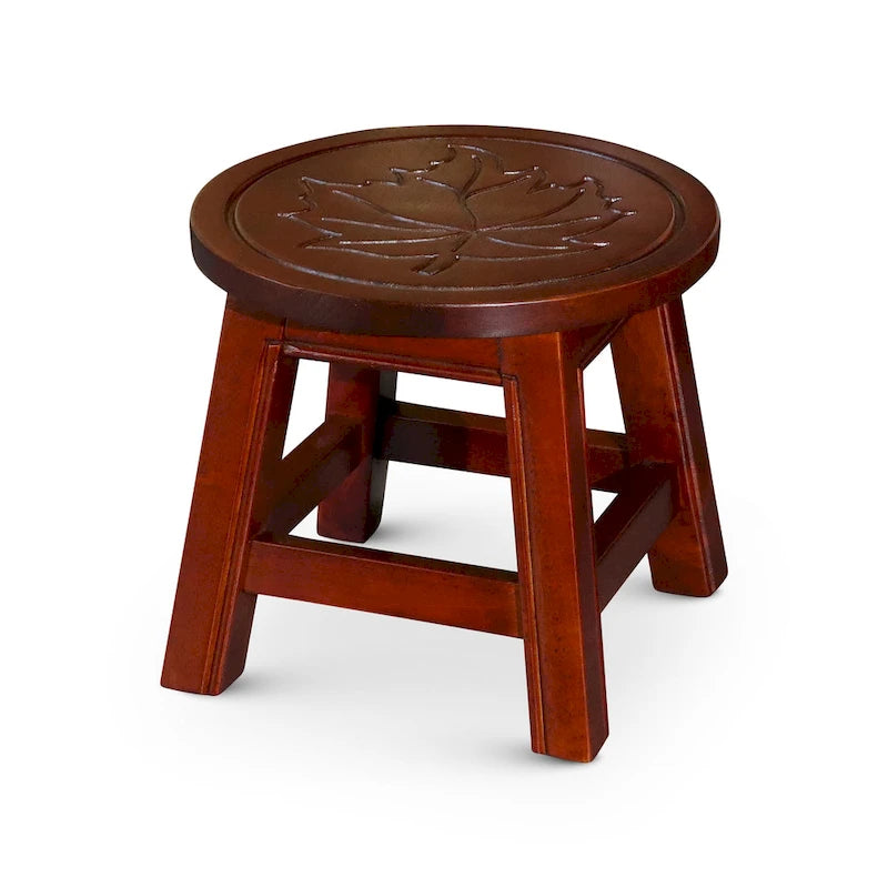 Tabouret escabeau sculpté en hévéa blanc antique à motif fantaisiste