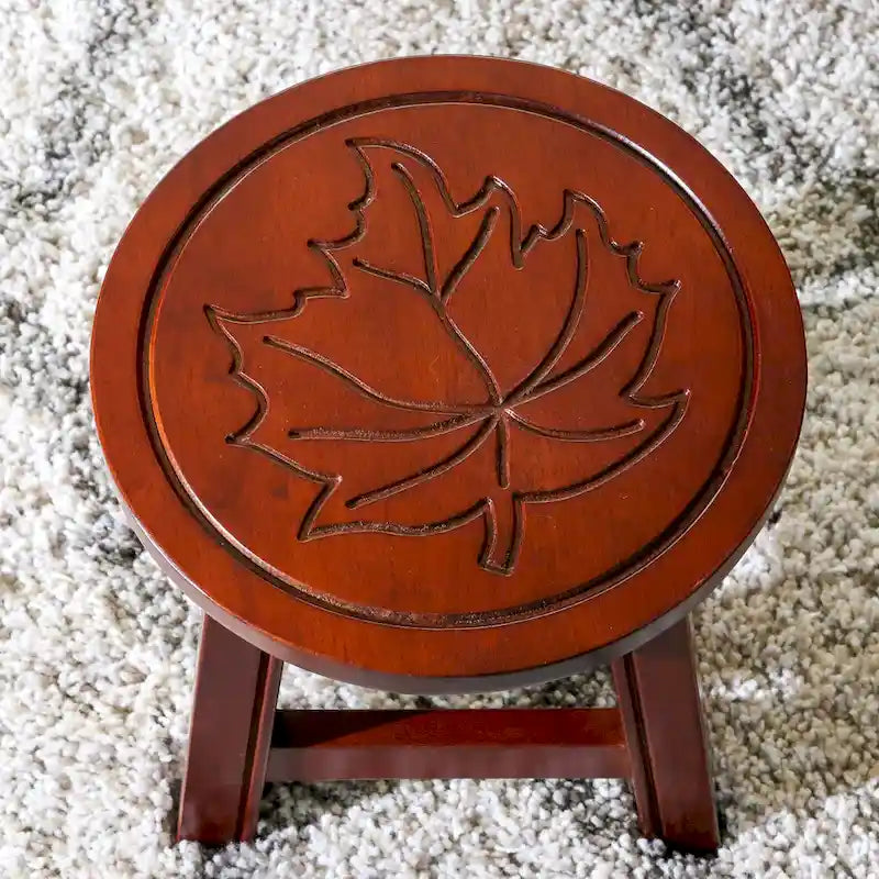 Tabouret escabeau sculpté en hévéa blanc antique à motif fantaisiste