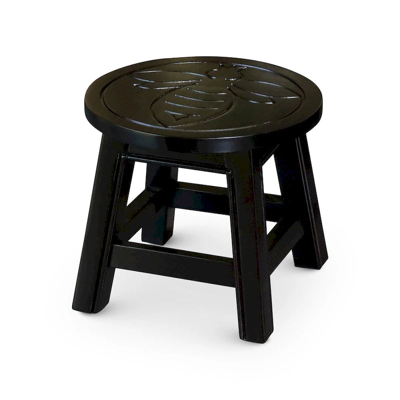 Tabouret escabeau sculpté en hévéa blanc antique à motif fantaisiste