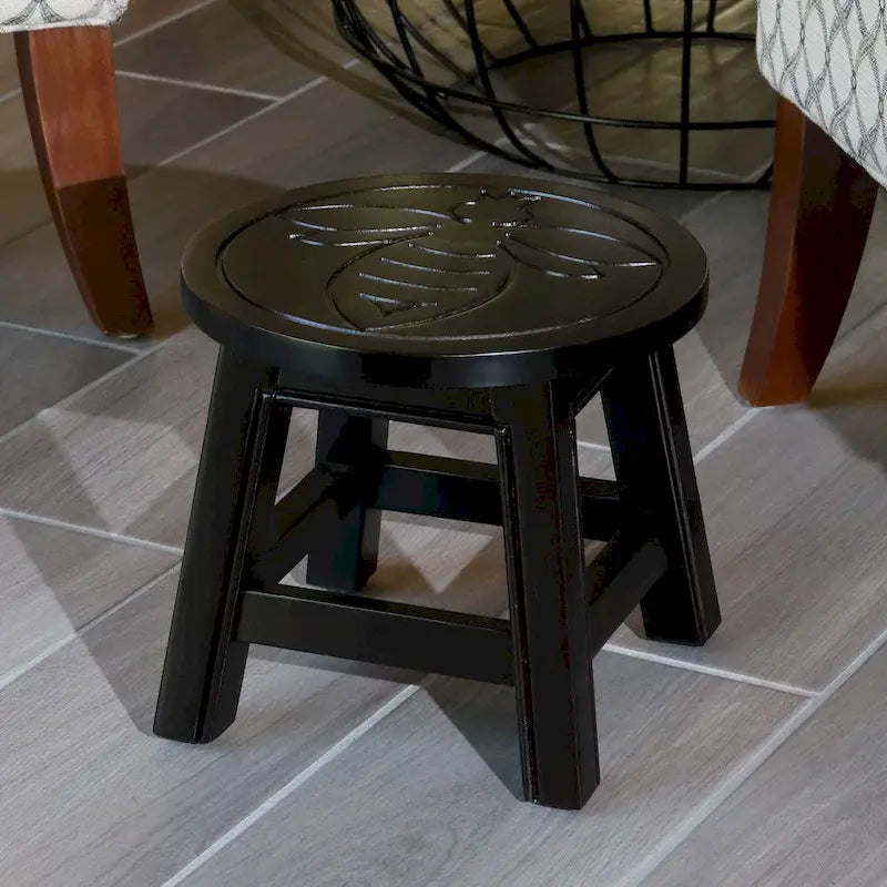 Tabouret escabeau sculpté en hévéa blanc antique à motif fantaisiste