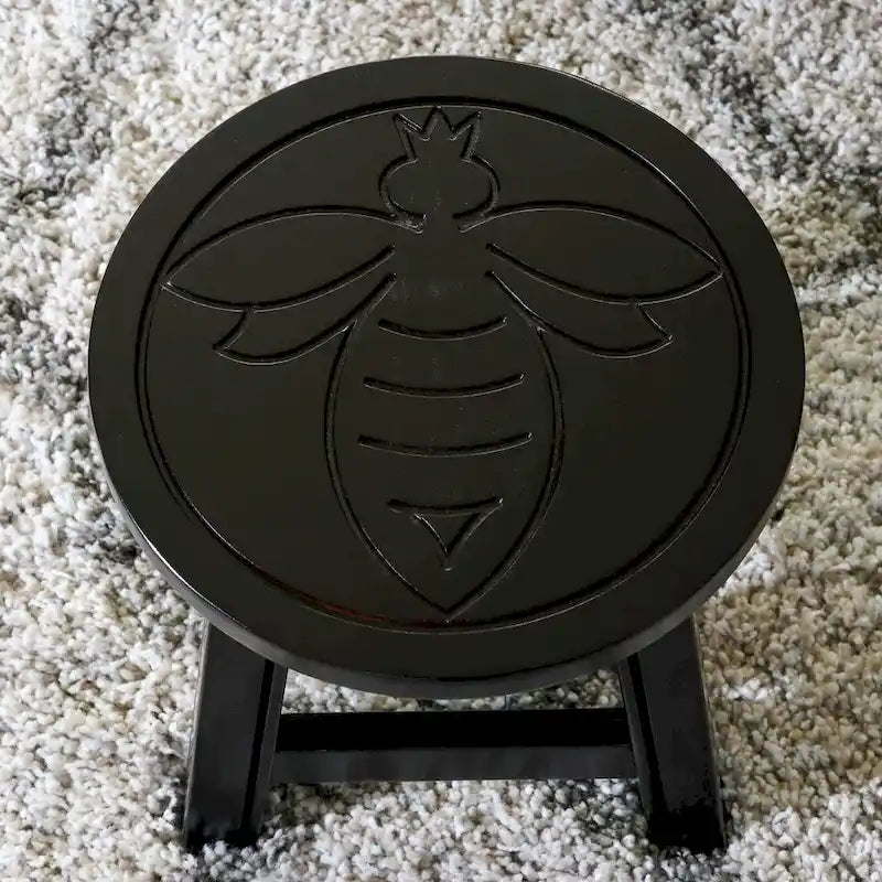 Tabouret escabeau sculpté en hévéa blanc antique à motif fantaisiste