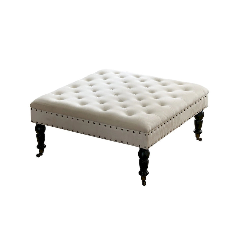 Ottoman de table basse capitonné avec garniture cloutée et roulettes