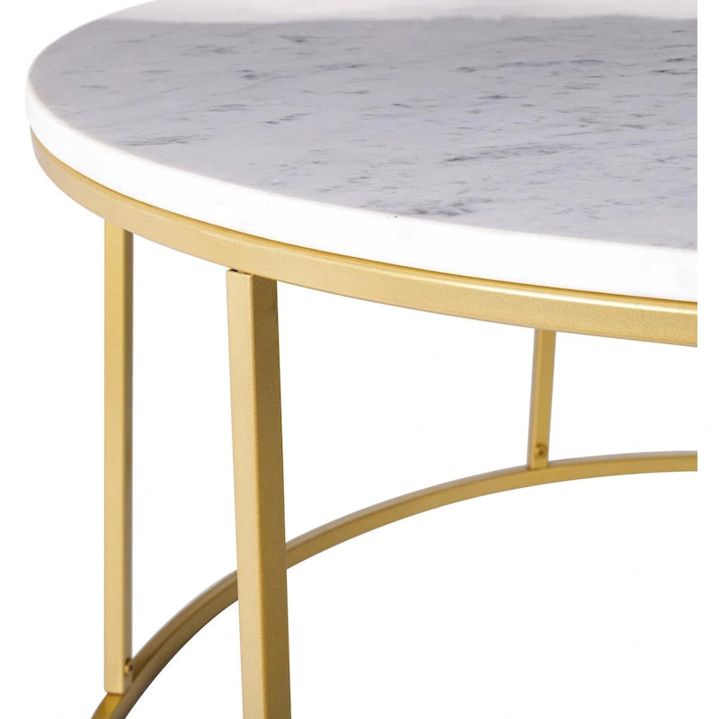 Table basse ronde en matériaux mixtes avec piètement en métal noir, plateau en bois marron